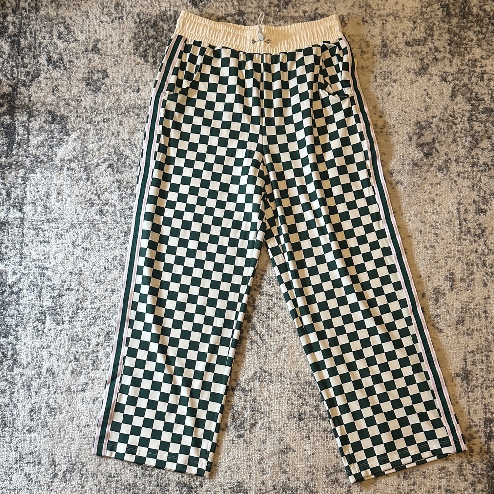 Chic Checkered Green and Cream Joggers